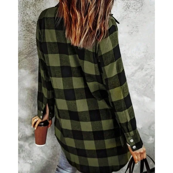 Cozy Checkered Plaid Print Button Down boyfriend Shirt
